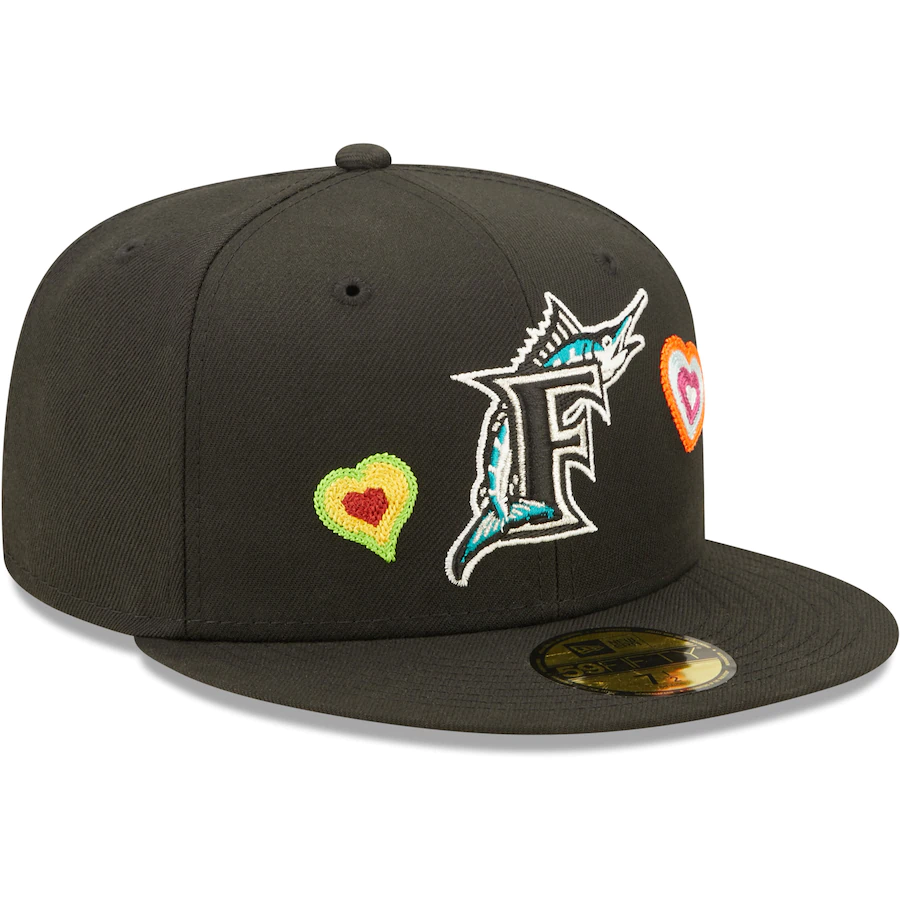 New Era Florida Marlins Black Chain Stitch Heart 59FIFTY Fitted Hat