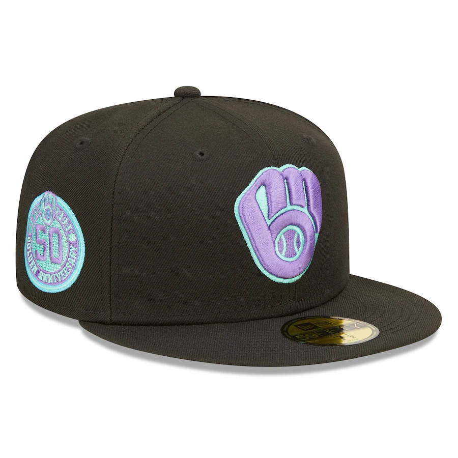 New Era Milwaukee Brewers 50th Anniversary Black Light 59FIFTY Fitted Hat