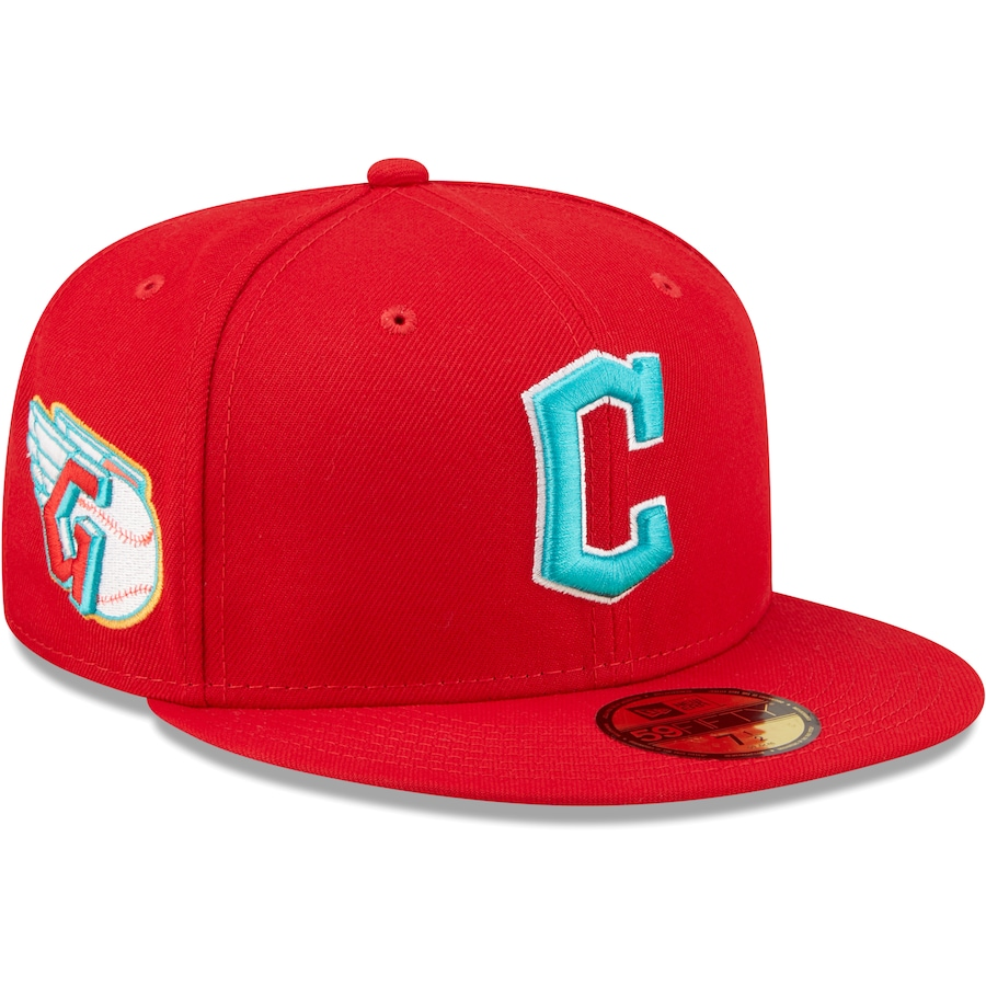 New Era Cleveland Guardians Team Logo Scarlet/Teal Undervisor 2022 59FIFTY Fitted Hat