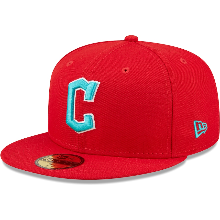 New Era Cleveland Guardians Team Logo Scarlet/Teal Undervisor 2022 59FIFTY Fitted Hat