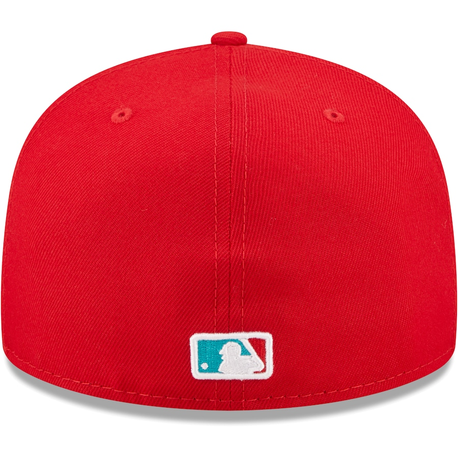 New Era Cleveland Guardians Team Logo Scarlet/Teal Undervisor 2022 59FIFTY Fitted Hat