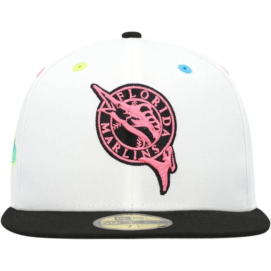 New Era Florida Marlins White Cooperstown Collection Neon Eye 59FIFTY Fitted Hat