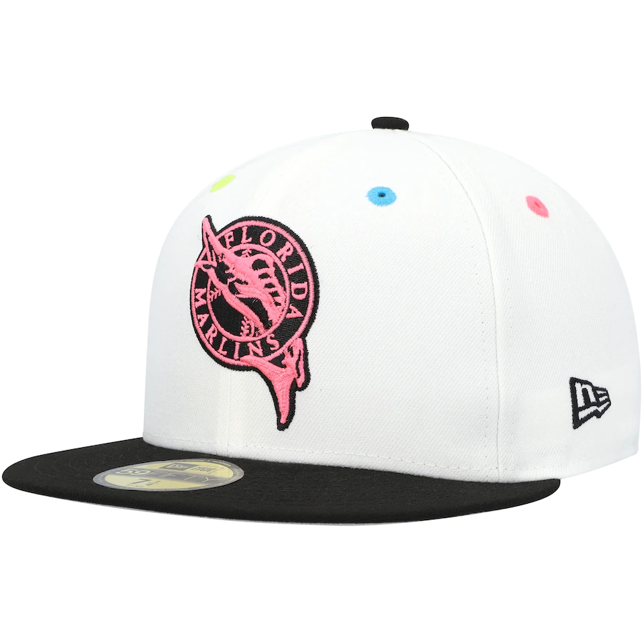 New Era Florida Marlins White Cooperstown Collection Neon Eye 59FIFTY Fitted Hat