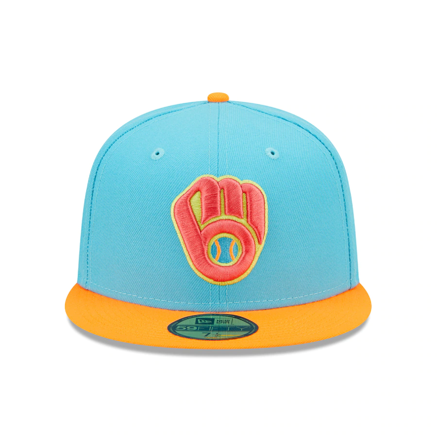 New Era Milwaukee Brewers Blue/Orange 50th Anniversary Vice Highlighter 59FIFTY Fitted Hat