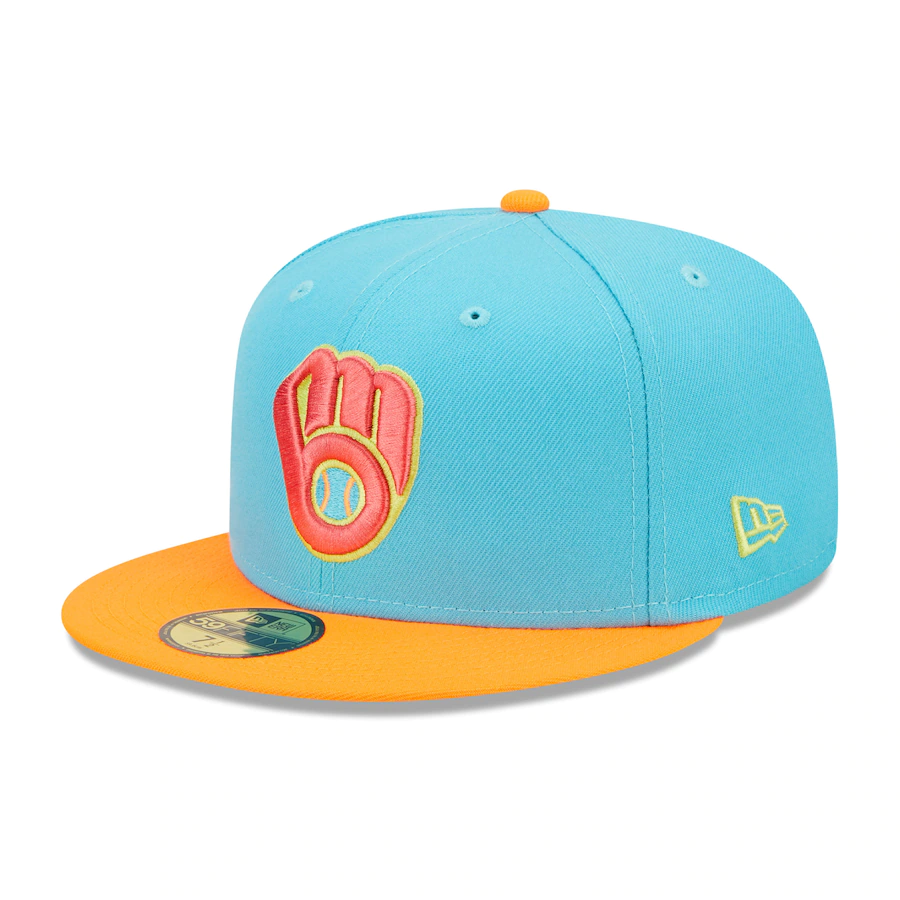 New Era Milwaukee Brewers Blue/Orange 50th Anniversary Vice Highlighter 59FIFTY Fitted Hat