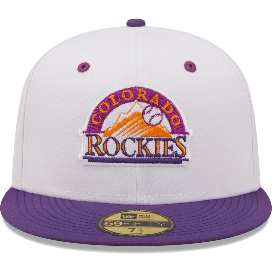 New Era Colorado Rockies White/Purple 1995 Coors Field Grape Lolli 59FIFTY Fitted Hat