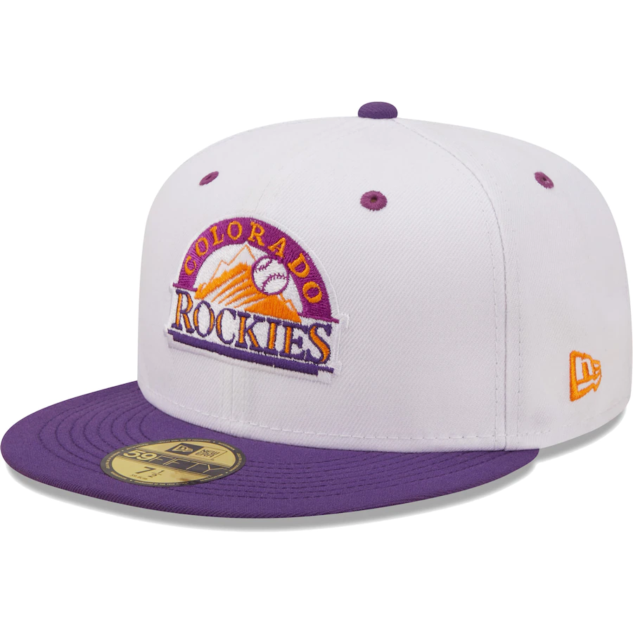 New Era Colorado Rockies White/Purple 1995 Coors Field Grape Lolli 59FIFTY Fitted Hat