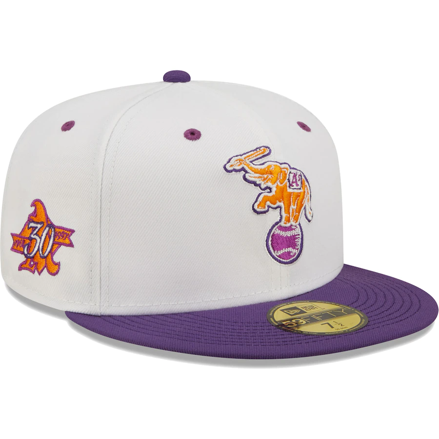 New Era Oakland Athletics White/Purple 30th Season Grape Lolli 59FIFTY Fitted Hat