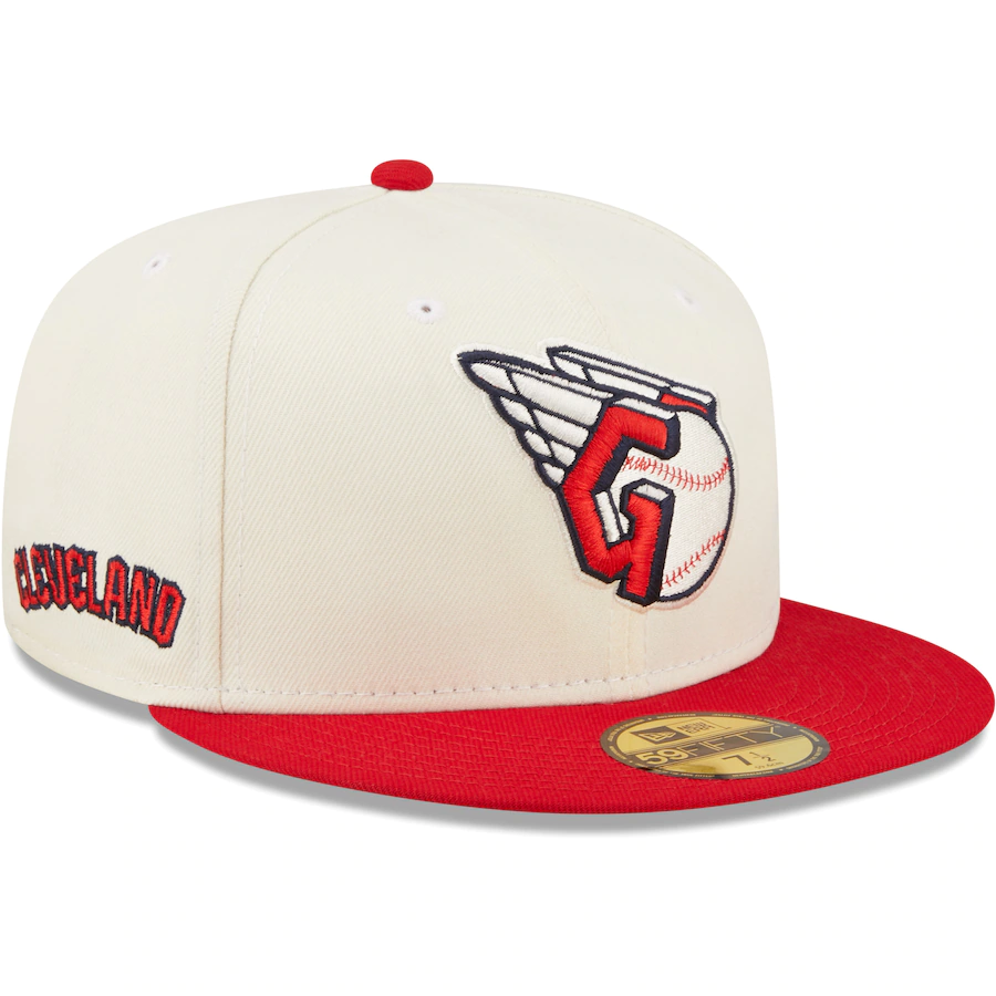 New Era Cleveland Guardians White/Red Cooperstown Collection Chrome 59FIFTY Fitted Hat