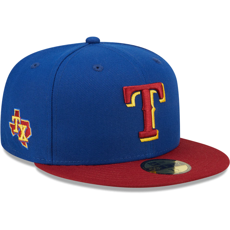 New Era Texas Rangers Blue/Red Alternate Logo Primary Jewel Gold Undervisor 59FIFTY Fitted Hat