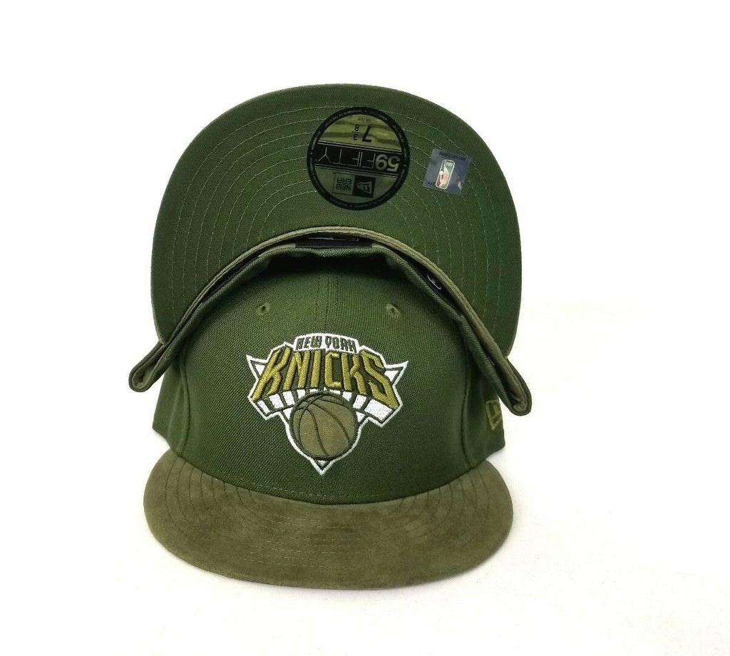 New Era New York Knicks Military Green Suede Brim 59FIFTY Fitted Hat