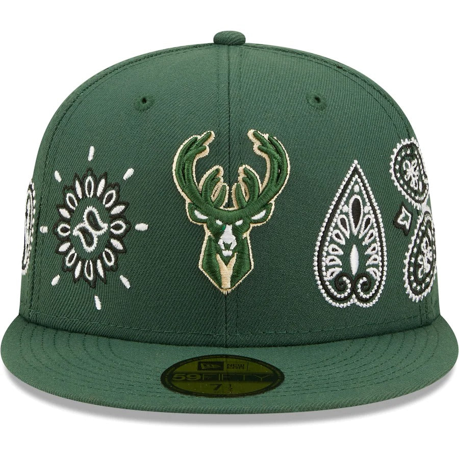 New Era Milwaukee Bucks Hunter Green Paisley 59FIFTY Fitted Hat