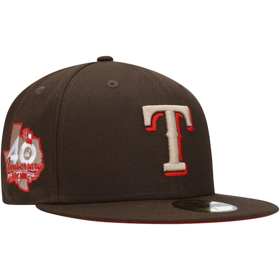 New Era Texas Rangers Brown 40th Anniversary Team Scarlet Undervisor 59FIFTY Fitted Hat