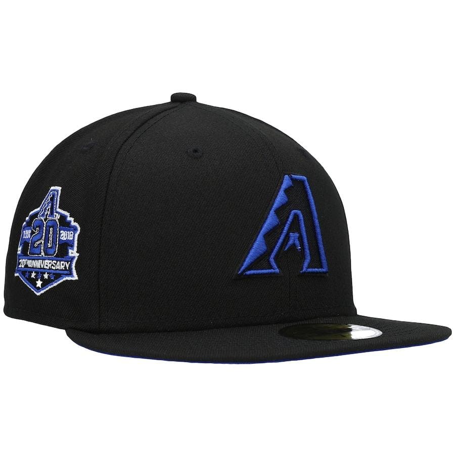 New Era Arizona Diamondbacks Black World Series 20th Anniversary Patch Royal Under Visor 59FIFTY Fitted Hat