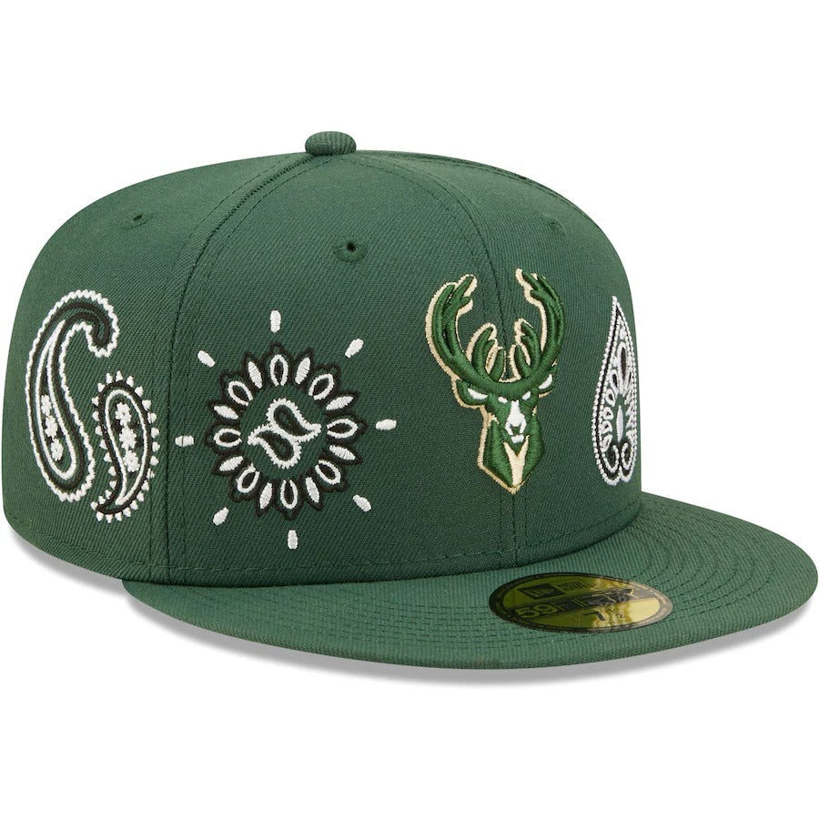 New Era Milwaukee Bucks Hunter Green Paisley 59FIFTY Fitted Hat