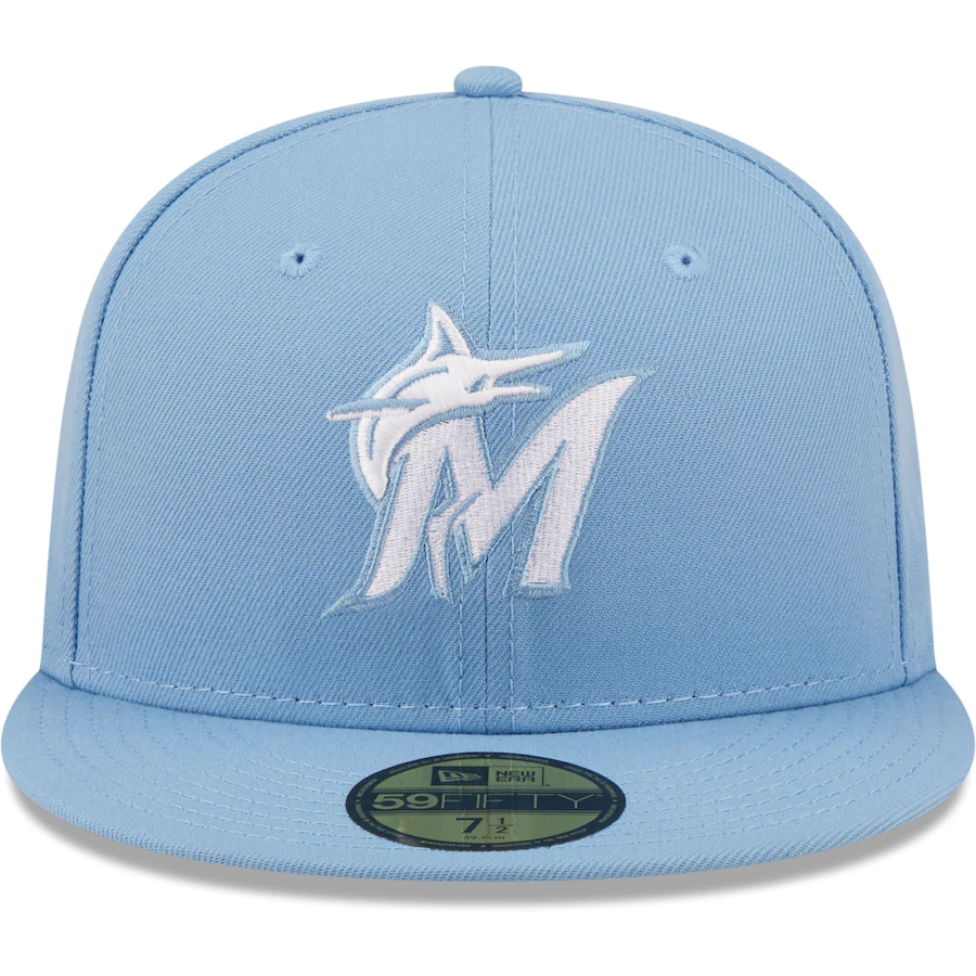 New Era Miami Marlins Sky Blue Logo White 59FIFTY Fitted Hat