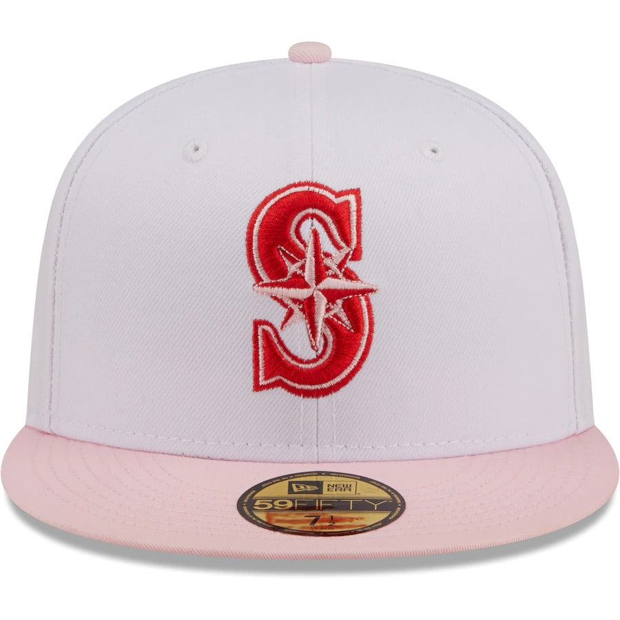 New Era Seattle Mariners White/Pink Scarlet Undervisor 59FIFTY Fitted Hat