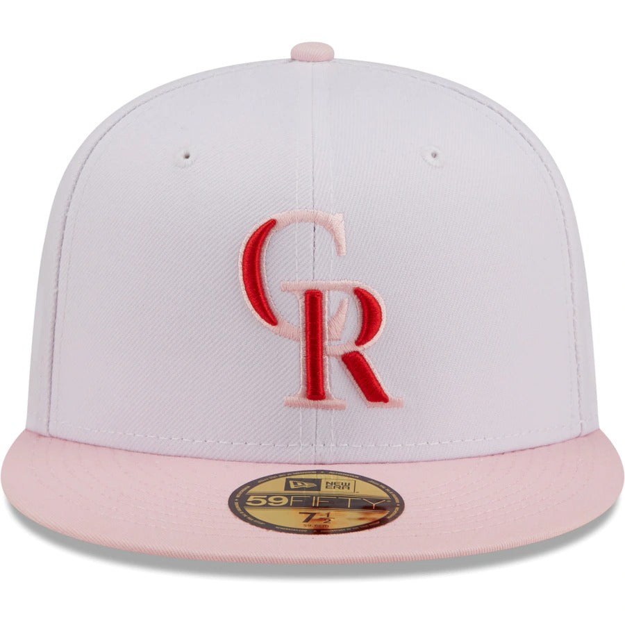 New Era Colorado Rockies White/Pink Scarlet Undervisor 59FIFTY Fitted Hat