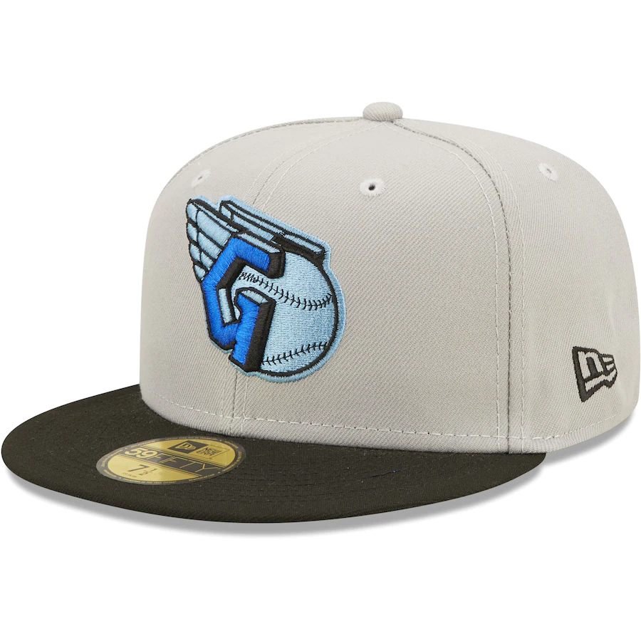 New Era Cleveland Guardians Logo Gray/Black Blue Undervisor 2022 59FIFTY Fitted Hat