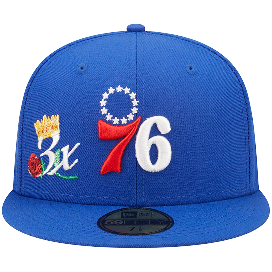 New Era Philadelphia 76ers Royal 3x NBA Finals Champions Crown 59FIFTY Fitted Hat