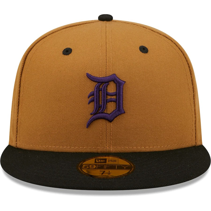 New Era Detroit Tigers Tan/Black 1968 World Series Champions Cooperstown Collection Purple Undervisor 59FIFTY Fitted Hat