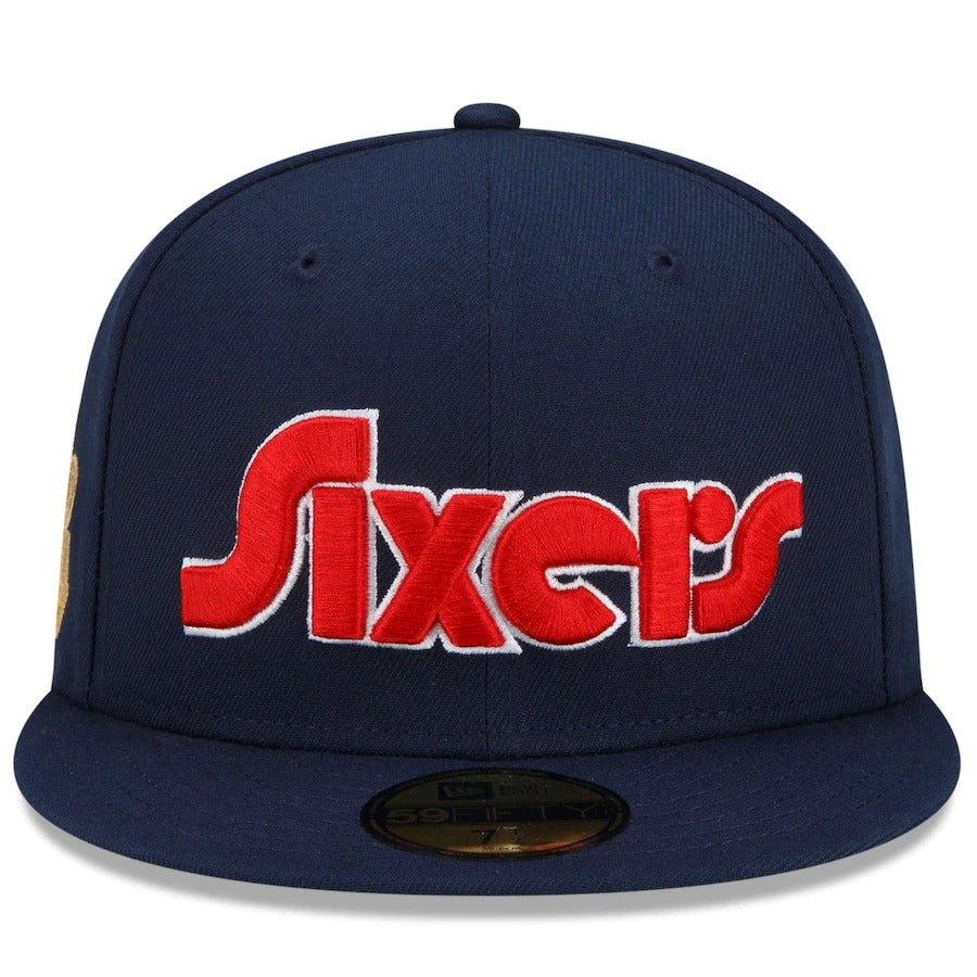 New Era 76ers City Edition Navy/Red Fitted Hat w/ Supreme x Nike Dunk High SB 'By Any Means'