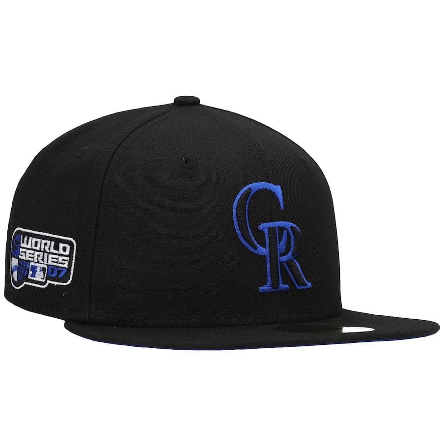 New Era Colorado Rockies Black World Series 2007 World Series Patch Royal Under Visor 59FIFTY Fitted Hat