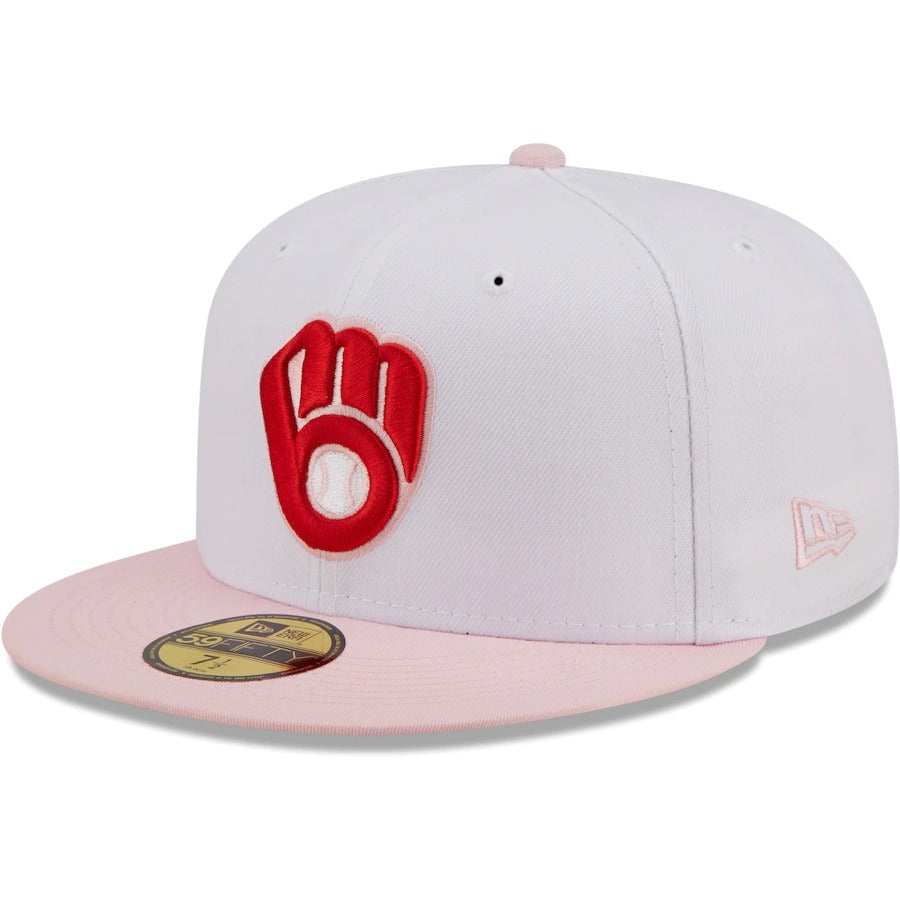 New Era Milwaukee Brewers White/Pink Scarlet Undervisor 59FIFTY Fitted Hat