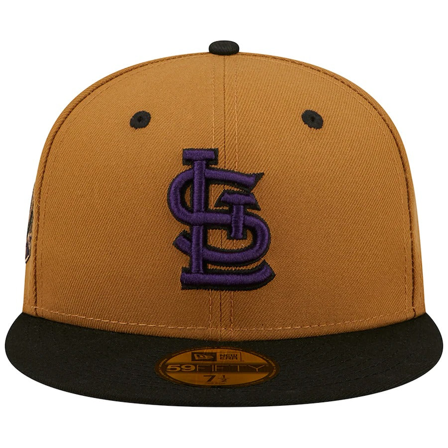 New Era St. Louis Cardinals Tan/Black Busch Memorial Stadium 30th Anniversary Purple Undervisor 59FIFTY Fitted Hat