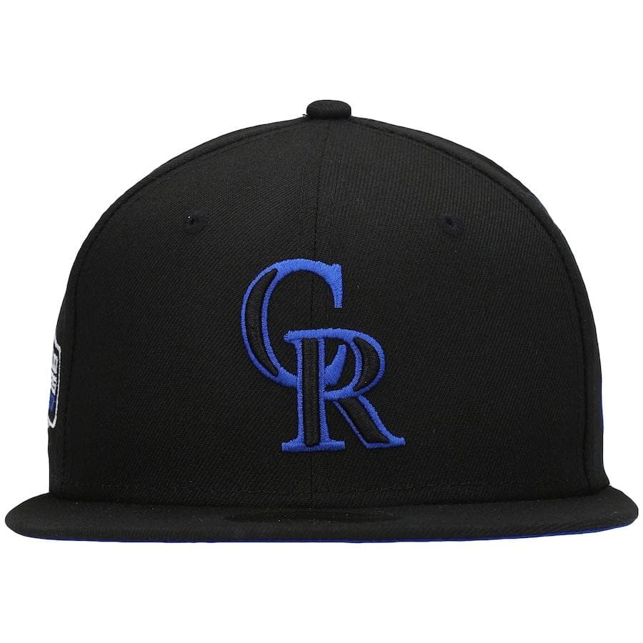 New Era Colorado Rockies Black World Series 2007 World Series Patch Royal Under Visor 59FIFTY Fitted Hat