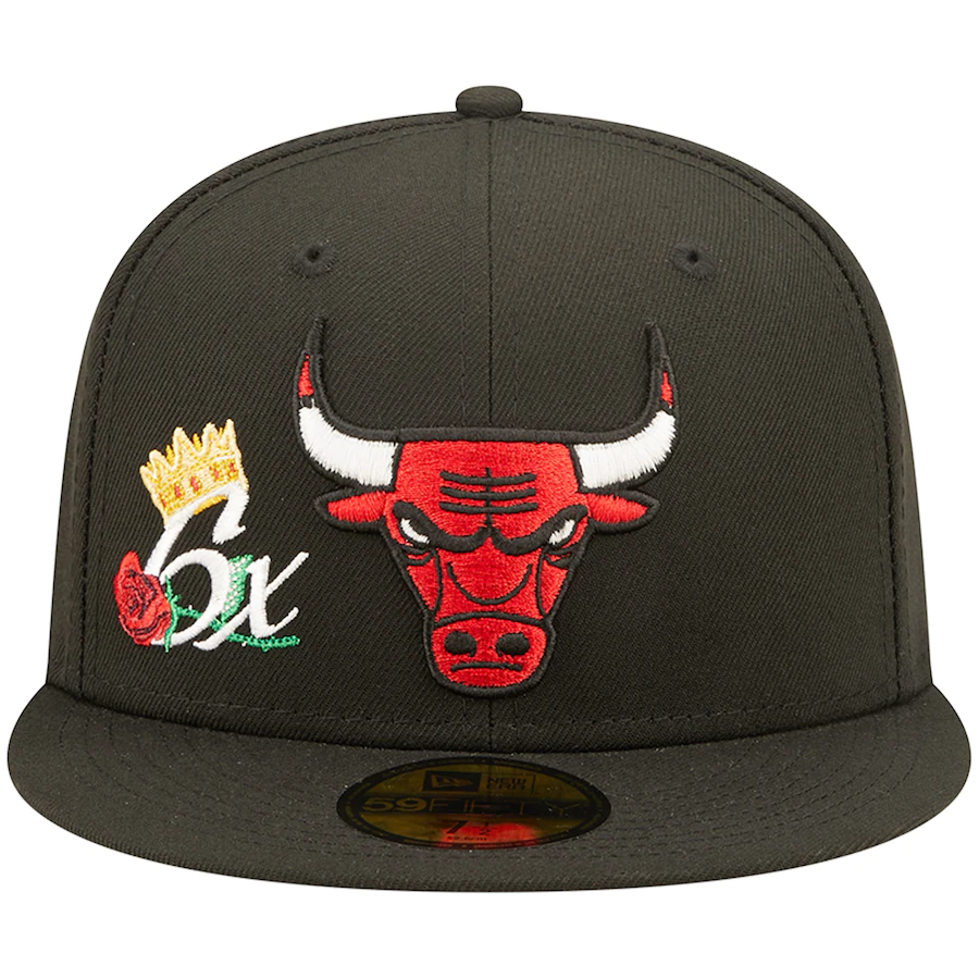 New Era Chicago Bulls Black 6x NBA Finals Champions Crown 59FIFTY Fitted Hat