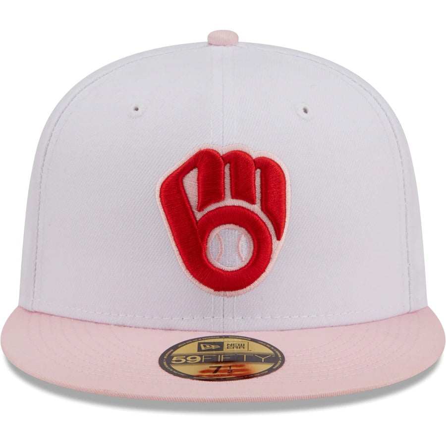 New Era Milwaukee Brewers White/Pink Scarlet Undervisor 59FIFTY Fitted Hat