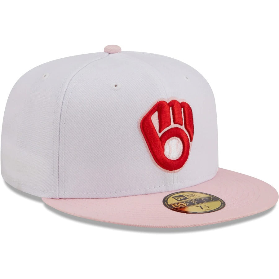 New Era Milwaukee Brewers White/Pink Scarlet Undervisor 59FIFTY Fitted Hat