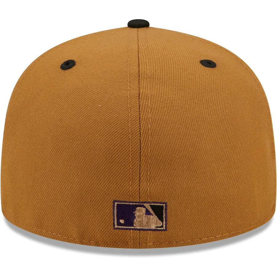 New Era Chicago Cubs Tan/Black 1908 World Series Cooperstown Collection Purple Undervisor 59FIFTY Fitted Hat