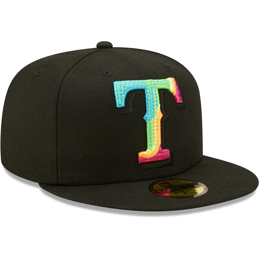 New Era Black Texas Rangers Neon Fill 59FIFTY Fitted Hat