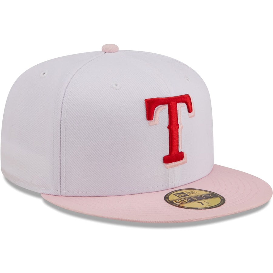 New Era Texas Rangers White/Pink Scarlet Undervisor 59FIFTY Fitted Hat