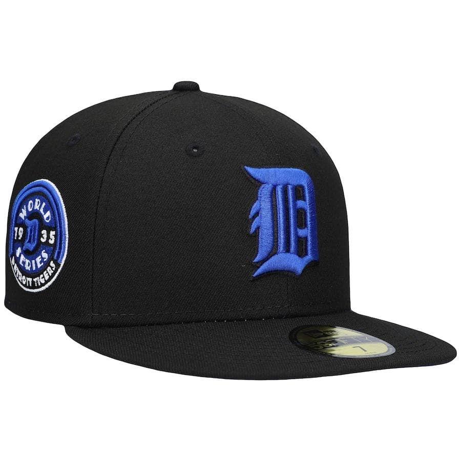 New Era Detroit Tigers Black World Series 1935 World Series Patch Royal Under Visor 59FIFTY Fitted Hat