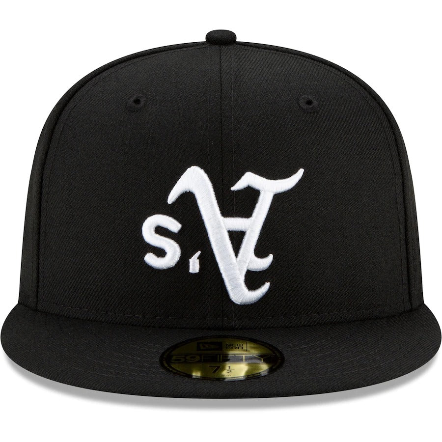 New Era Black Oakland Athletics Upside Down Logo 59FIFTY Fitted Hat