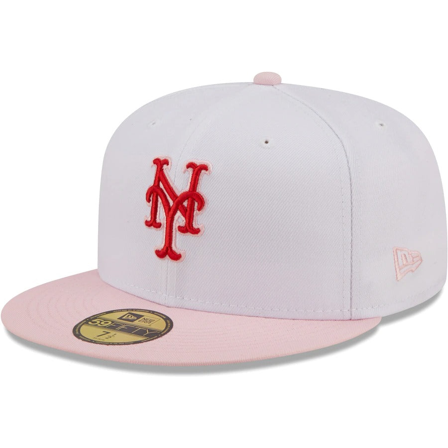 New Era New York Mets White/Pink Scarlet Undervisor 59FIFTY Fitted Hat