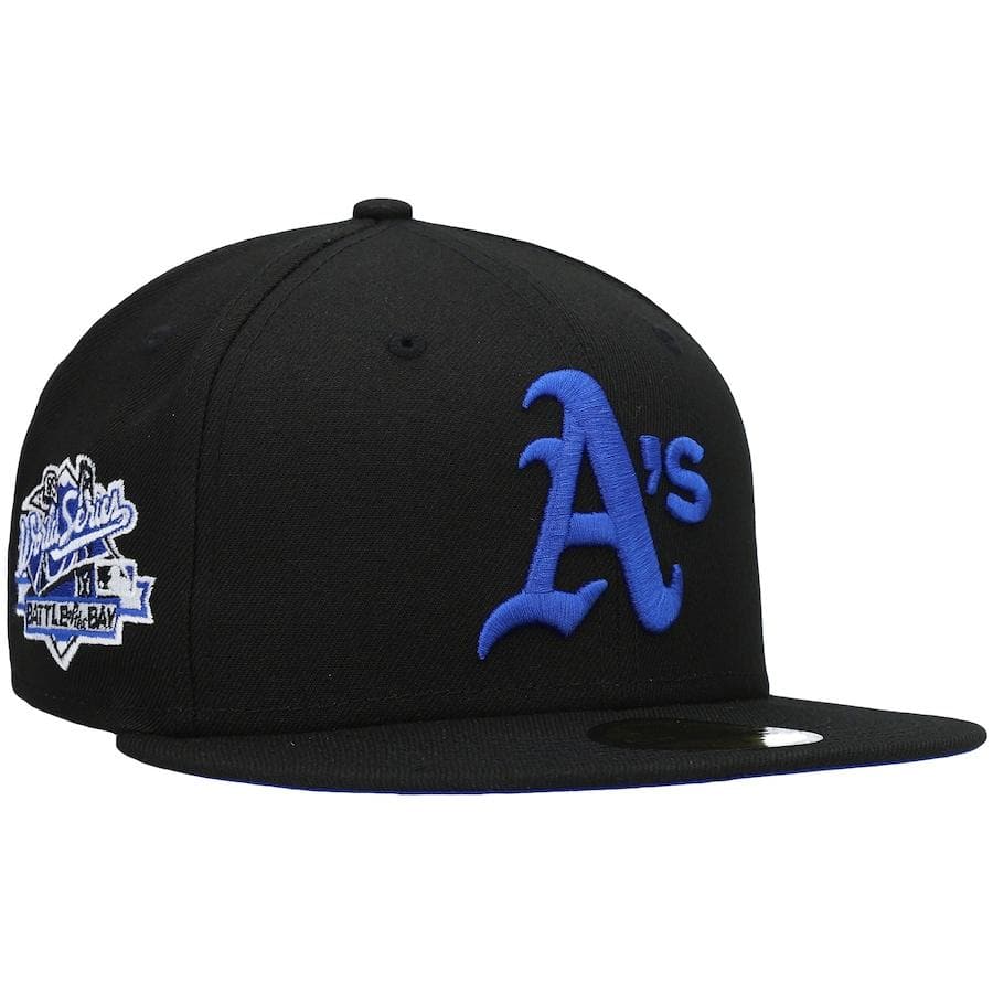 New Era Oakland Athletics Black World Series 1989 World Series Patch Royal Under Visor 59FIFTY Fitted Hat