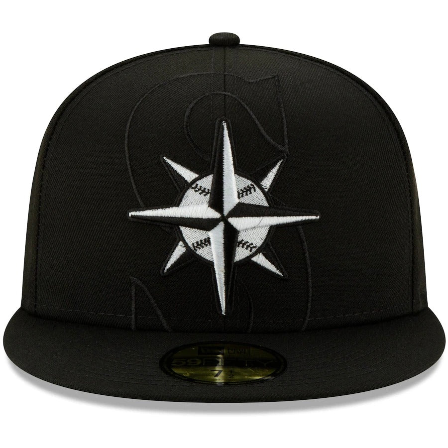 New Era Black Seattle Mariners Monochrome Logo Elements 59FIFTY Fitted Hat