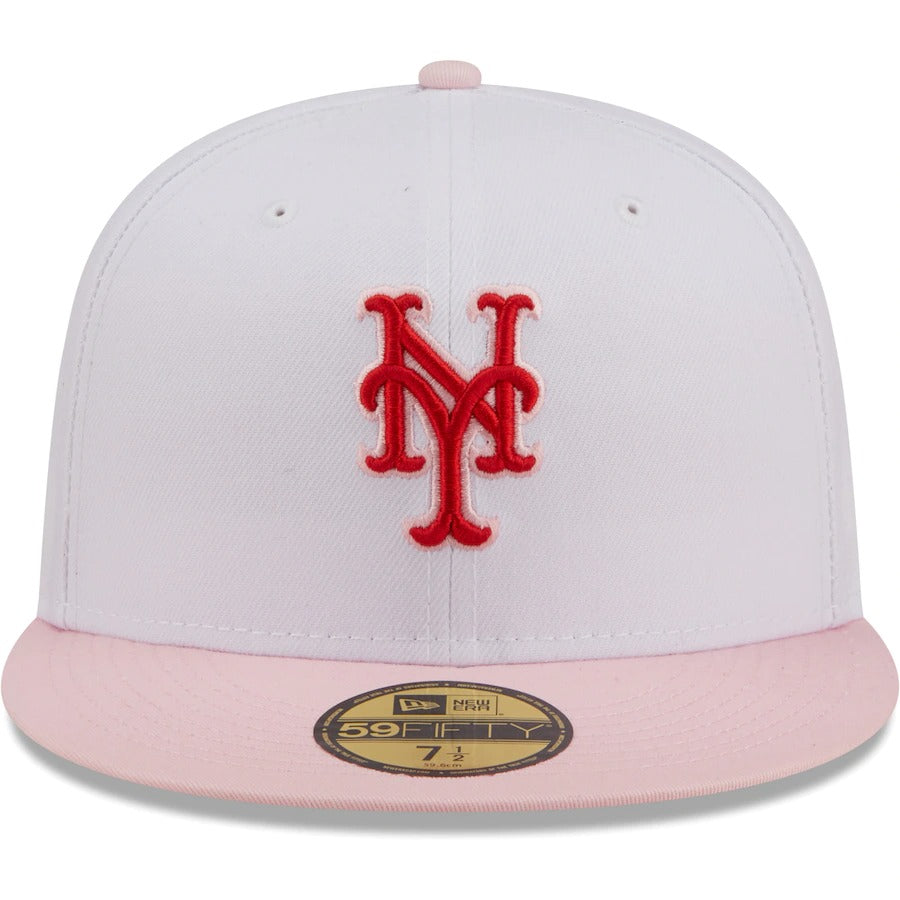 New Era New York Mets White/Pink Scarlet Undervisor 59FIFTY Fitted Hat