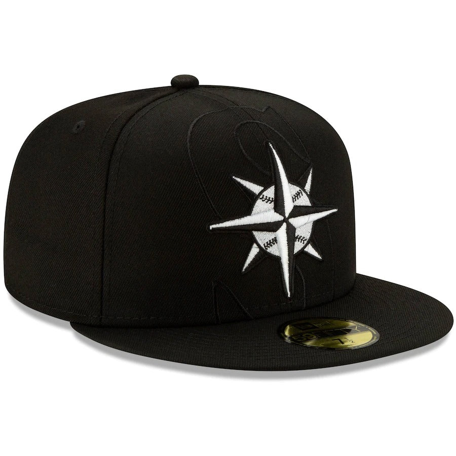 New Era Black Seattle Mariners Monochrome Logo Elements 59FIFTY Fitted Hat