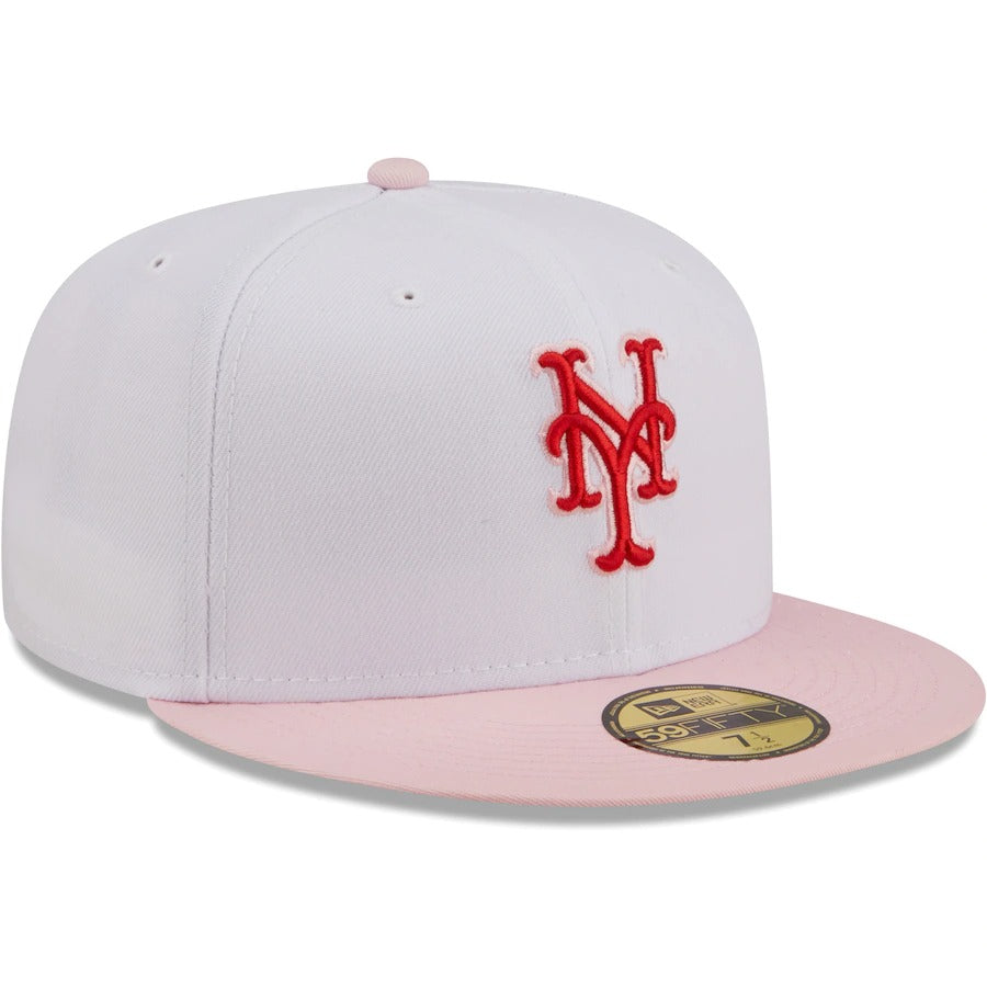 New Era New York Mets White/Pink Scarlet Undervisor 59FIFTY Fitted Hat