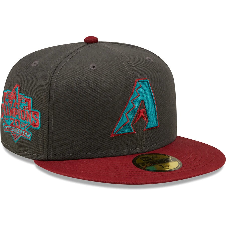 New Era Arizona Diamondbacks Graphite/Cardinal 2001 World Series 20th Anniversary Titlewave 59FIFTY Fitted Hat