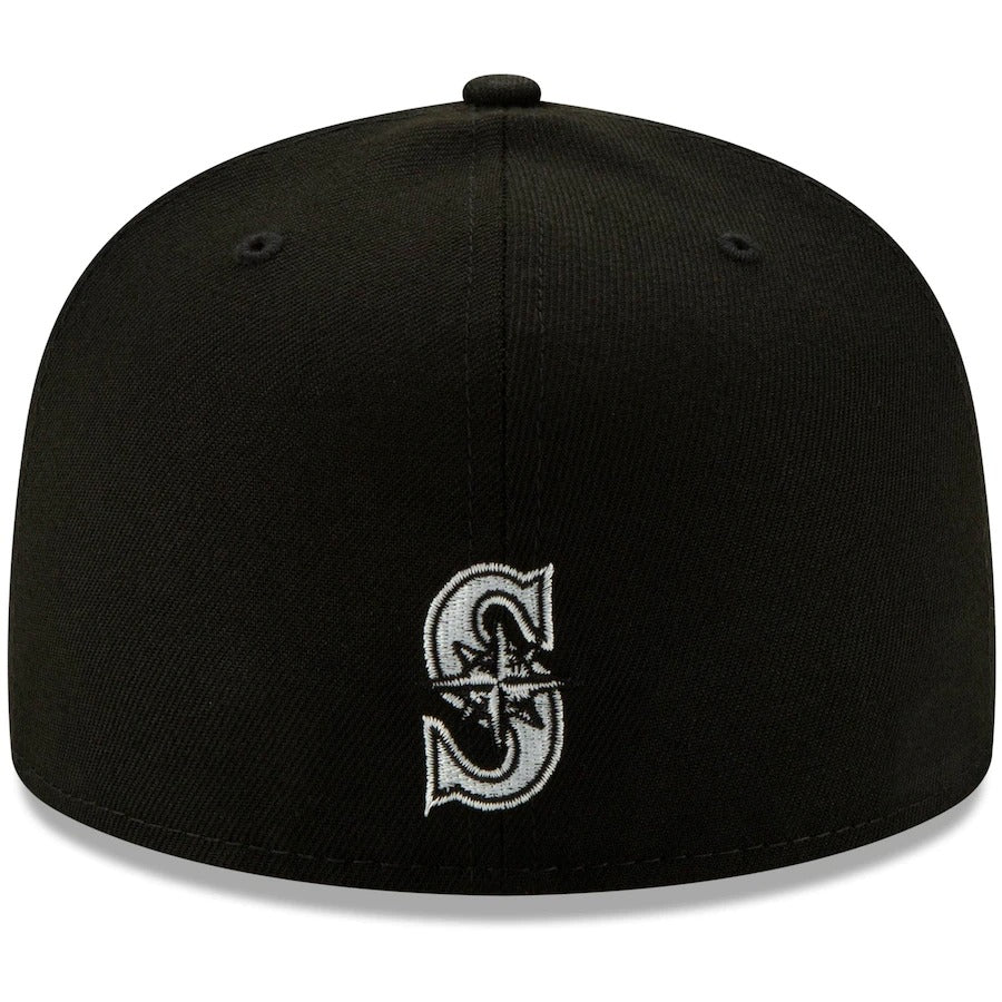 New Era Black Seattle Mariners Monochrome Logo Elements 59FIFTY Fitted Hat