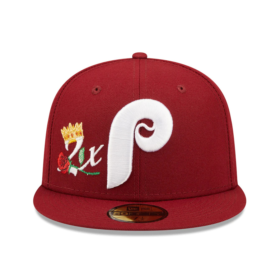 New Era Philadelphia Phillies Burgundy 2x World Series Champions Crown 59FIFTY Fitted Hat