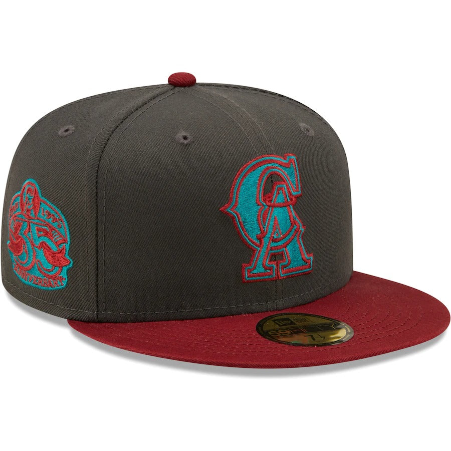 New Era California Angels Graphite/Cardinal Cooperstown Collection 35th Anniversary Titlewave 59FIFTY Fitted Hat