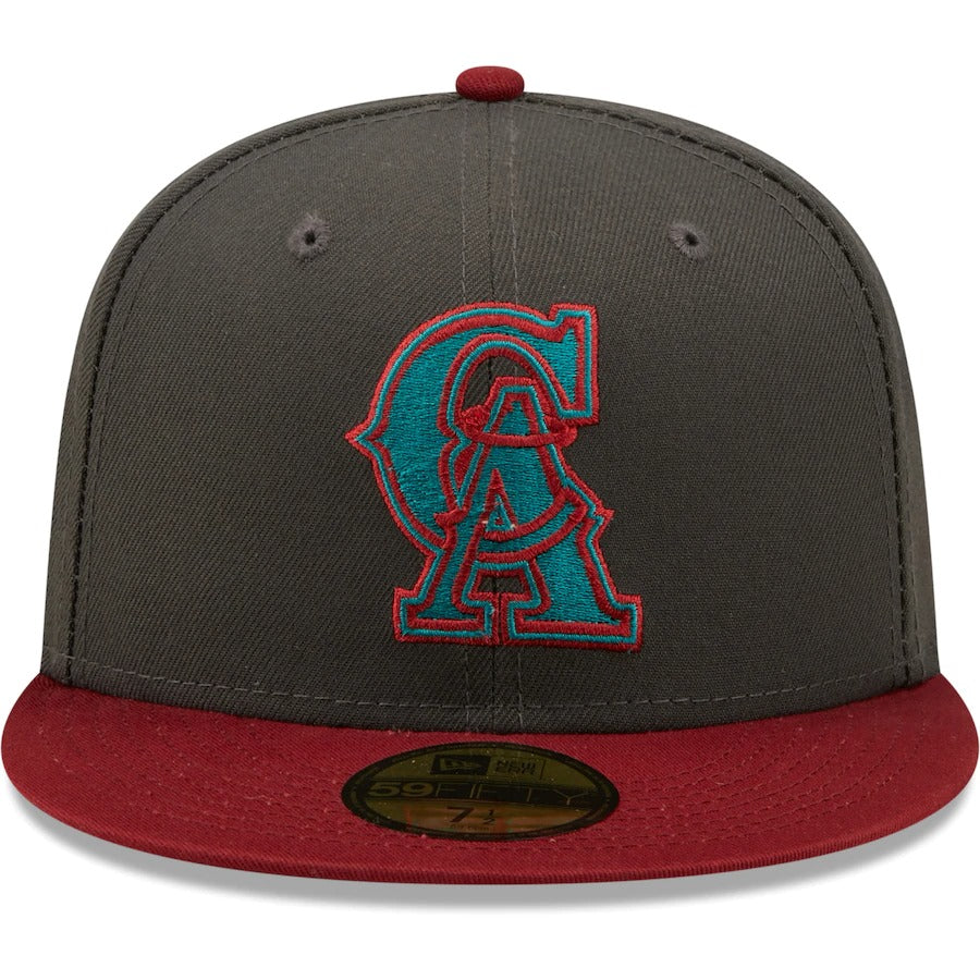 New Era California Angels Graphite/Cardinal Cooperstown Collection 35th Anniversary Titlewave 59FIFTY Fitted Hat