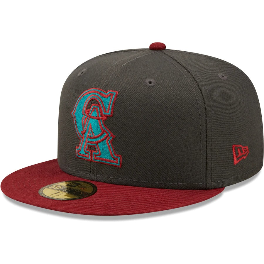 New Era California Angels Graphite/Cardinal Cooperstown Collection 35th Anniversary Titlewave 59FIFTY Fitted Hat